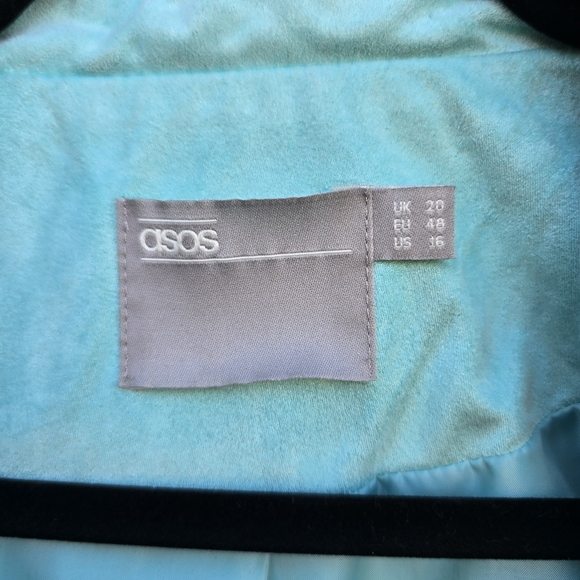 ASOS DESIGN Ultimate Faux Suede Cropped Moto Biker Jacket in Mint Green Size 16 - Picture 6 of 15